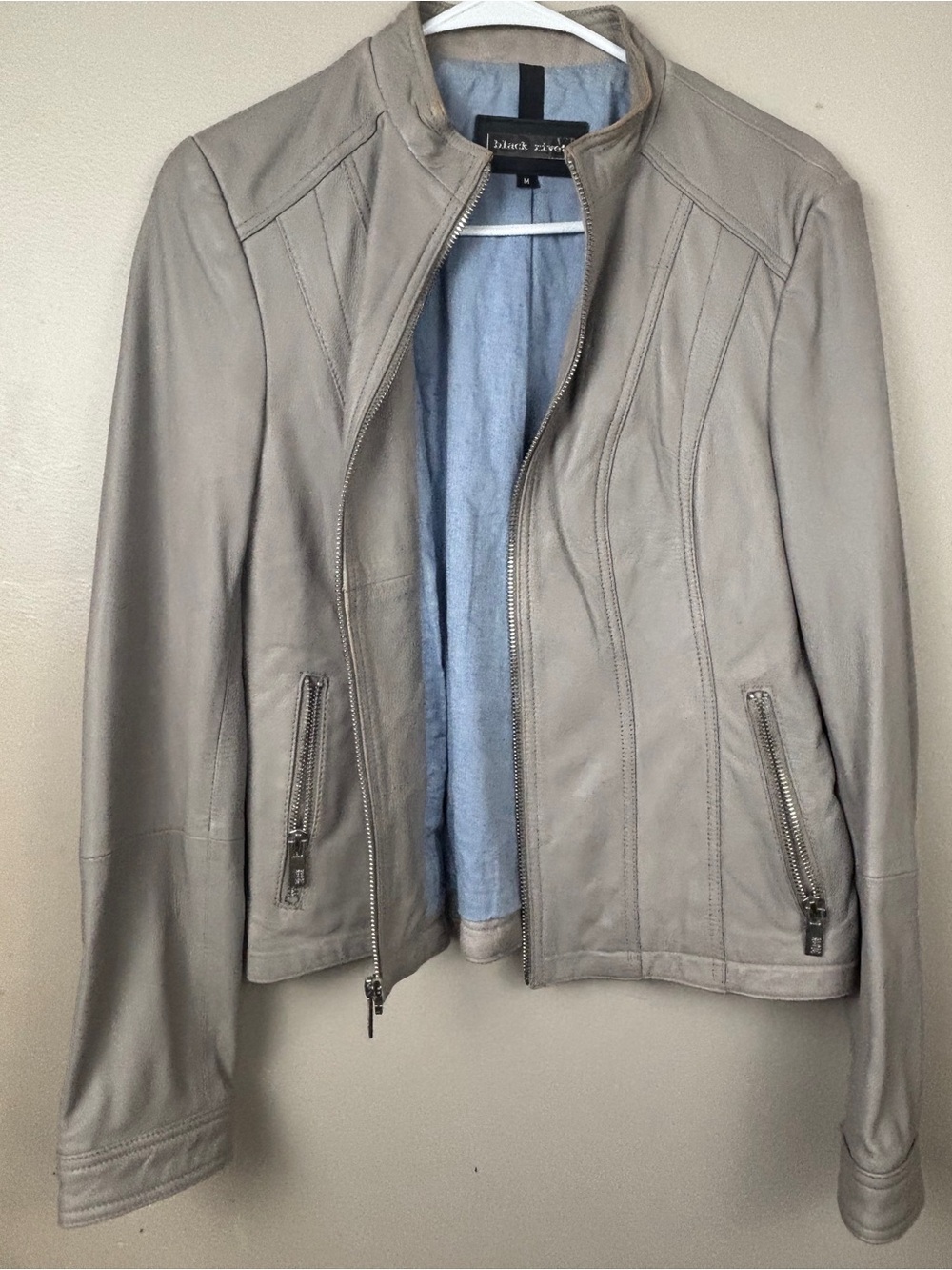Black Rivet Taupe Slim-Fit Leather Zip Jacket